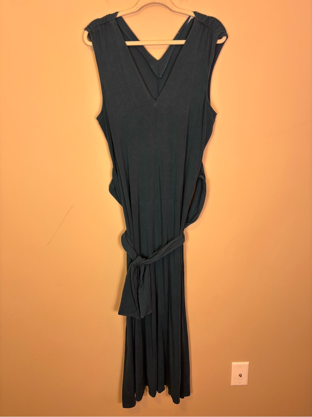 Garnet Hill Sleeveless V-Neck Midi Dress in Teal Green Women’s XL